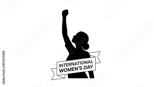 Woman Silhouette Raising Fist International Womens Day.