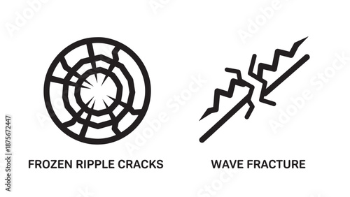 Graphic Icons Representing Frozen Ripple Cracks in Ice and High Energy Wave Fractures with Sharp Geometric Shapes and Line Art