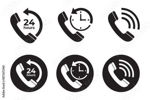 Twenty four hour customer support phone service vector icon set 