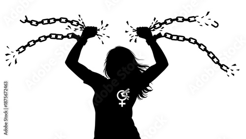 Woman Breaking Free from Chains Silhouette.