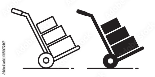 Warehouse hand truck trolley boxes delivery logistics icon vector
