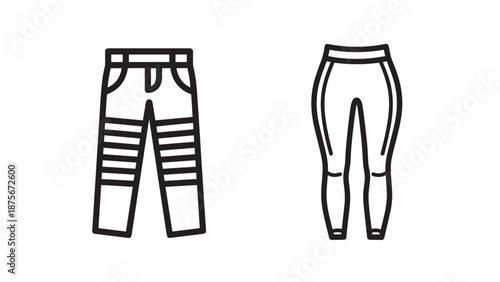 Protective Sport Apparel Icons Featuring Heavy Padded Motorcycle Pants and Slim Fitting Athletic Leggings for Fitness and Safety
