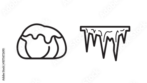 Winter Season Concept Icons Displaying a Round Snowball and Hanging Sharp Icicles in Outline Graphic