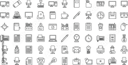 Office workspace with office supplies and furniture computer