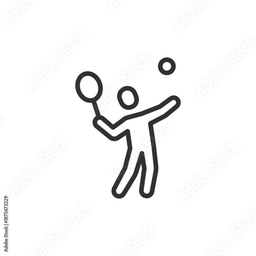 Person playing tennis, linear icon. Sport activity and athletic training. Line with editable stroke.