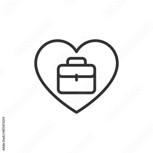 Heart with briefcase, linear icon. Work life balance and career care. Line with editable stroke.