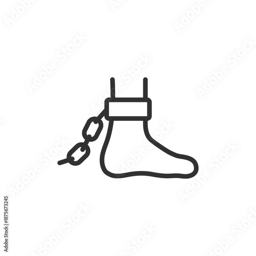 Foot with chain, linear icon. Restriction, limitation, or loss of mobility. Line with editable stroke.