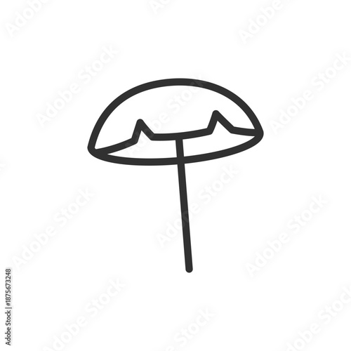 Beach umbrella, linear icon. Sun protection and outdoor shade. Line with editable stroke.