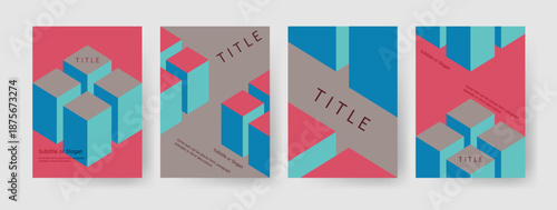 Embossed 3D cube pattern for geometric cover template. Science technology engineering publication print media content. Abstract background set for corporate reports.