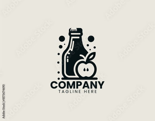 Apple cider vinegar symbol is illustrated as clean black vector logo design