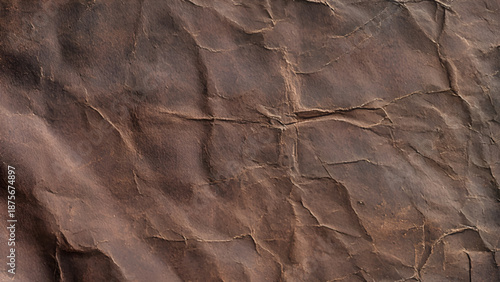 closeup of blank antique old dark brown crumple paper texture pattern background.