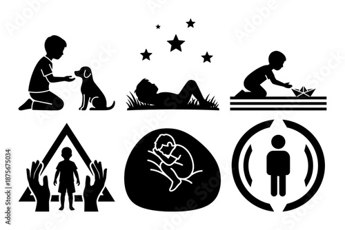 Autism awareness day silhouette of child exploring world with curiosity