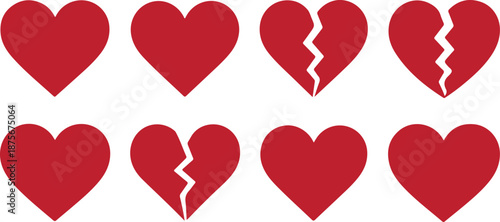 A visual representation of full and broken red heart shapes symbolizing love and heartbreak