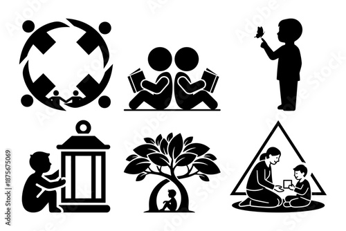 Autism awareness day family support silhouette with parent and child