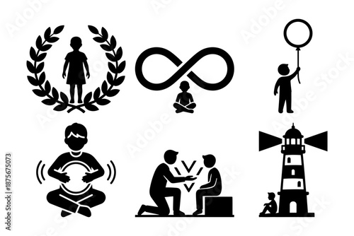 Autism awareness day education silhouette showing learning and teaching