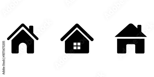 Collection home icons. House symbol. Set of real estate objects and houses black icons isolated on white background. Vector illustration.
