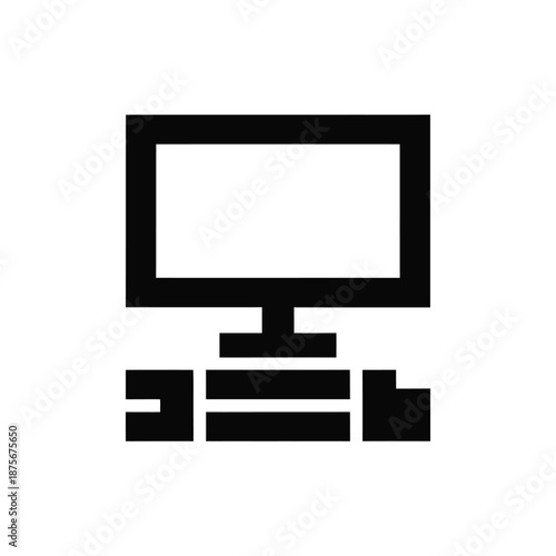 a black and white icon of a computer monitor and tower