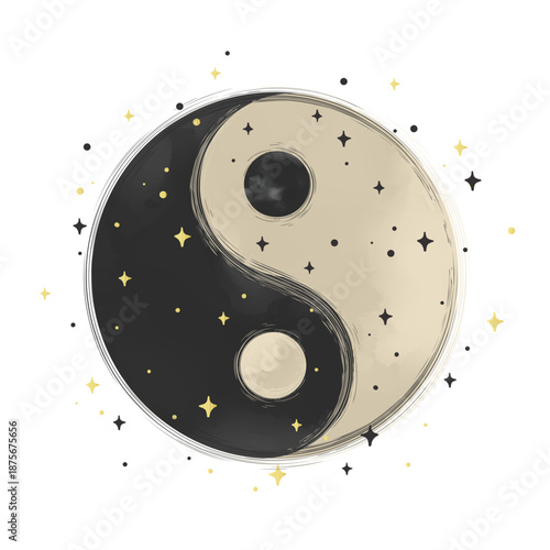Yin Yang Ink Stylized Symbol with Stars
