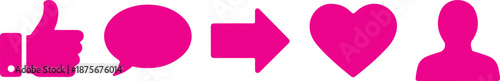 Bright fuchsia symbols demonstrate online user engagement and the flow of digital connectivity