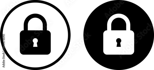 Two padlock icons in black and white circular frames