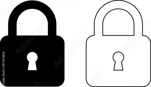 black and white padlock icons for security and safety concepts