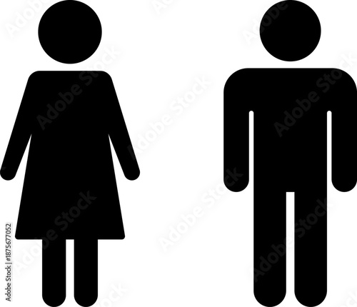 Simple black silhouette icons of a man and a woman standing side by side