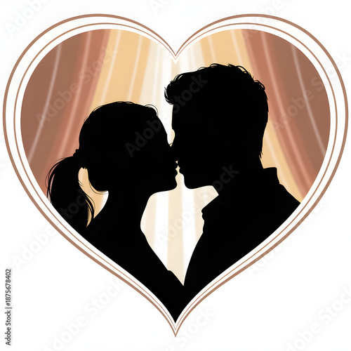 Silhouetted couple sharing a tender kiss within a radiant heart