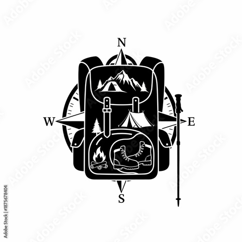 Camping Backpack with Compass and Hiking Gear.