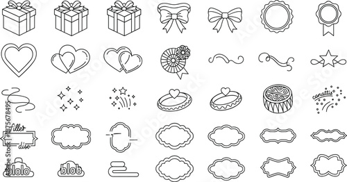 Collection of elegant line art illustrations for Valentine's Day and celebrations