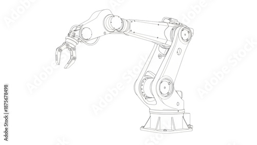 Industrial Robotic Arm Line Art Assembly Technical Engineering Illustration