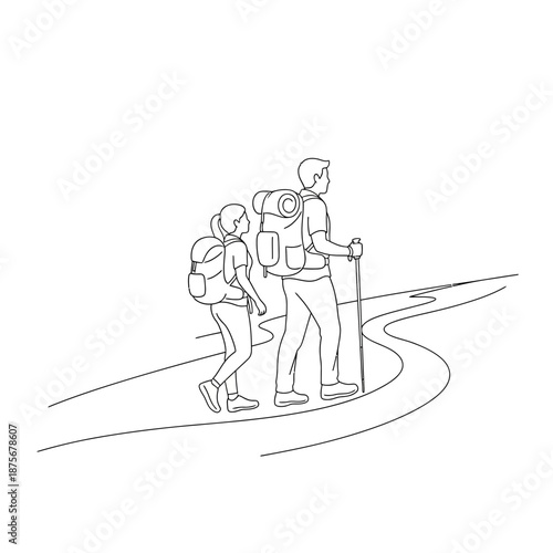 Hikers with Backpacks Walking on Trail.