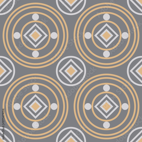 Abstract Colorful Retro Geometric Seamless 3D Encaustic Cement Tile Pattern with Circle Line Design