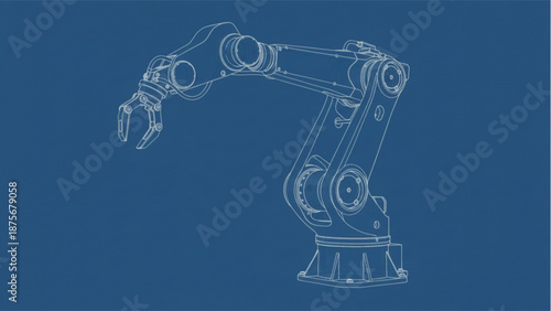 Industrial Robotic Arm Blueprint Style Engineering CAD Technical Illustration