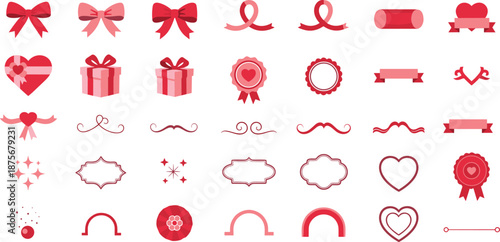 Collection of red Valentine's Day icons and graphics for festive designs