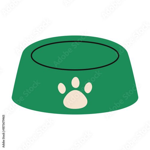 Dog food bowl. Cartoon doggy or cat dish for meal, domestic animal feeding plate, dogs and kitten food supply. Vector isolated illustration