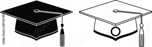 Graduation cap mortarboard icon set solid and outline academic education illustration