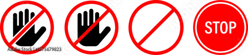 set of four prohibition signs with hand and stop symbols