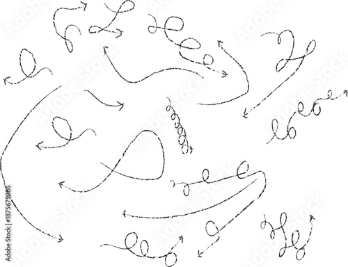 Hand drawn looping arrow paths with sketch style curved lines and scribble direction elements for creative design and visual flow
