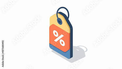 Isometric tag with percentage symbol, representing a discount or sale offer