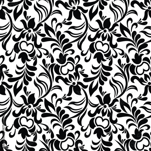 Black and White Floral Damask Seamless Vector Pattern for Fabric, Wallpaper, and Home Decor