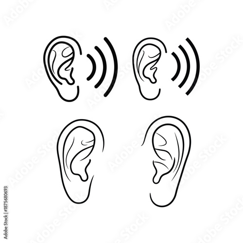 Simple Black Line Drawing of an Ear with Sound Waves graphic representation ear radiating