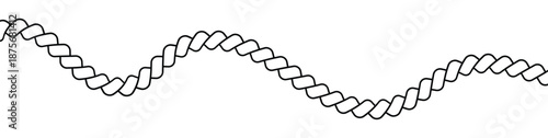 Wavy rope shape. Outline curve cord symbol. Seamless cord isolated on white background. Vector cartoon flat illustration.  