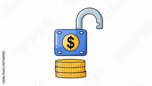 Open padlock with dollar symbol on coins