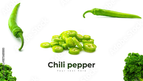 Fotografi Green hot chili pepper on a white background. High quality photo