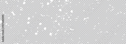 Soft scattered snow overlay background with floating bright flakes on transparent background.