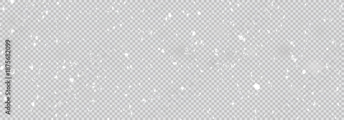 Realistic snow fallen on dark transparent background. Abstract dust particles. Vector design.