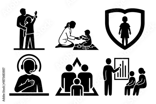 Autism awareness day silhouette of child learning and focused activities