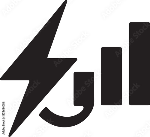 Modern fast charging icon featuring angular lightning merged with antenna signal.