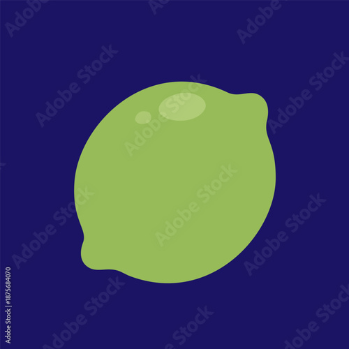 Vibrant green lime, a zesty citrus fruit, captured in a minimalist flat design illustration perfect for fresh food and drink concepts