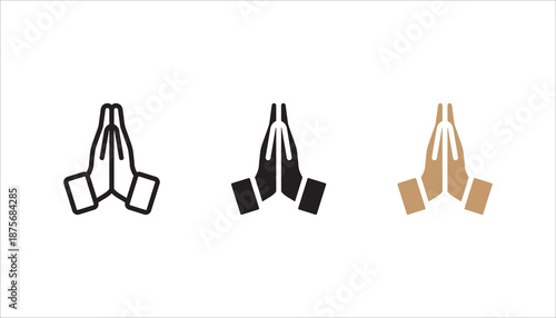 Hands folded in prayer line icon set,  Editable stroke Outline hands folded in prayer vector icon for web design isolated on white background